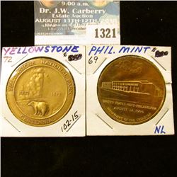 1321 _ 1969 Philadelphia Mint Medal, 1972 Yellowstone Notional Park Centennial Bronze Medals.