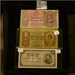 1333 _ 1930 Hungry 100 Pengo, 1932 50 Pengo and 1946 Egymillio (1 Million) Pengo Notes. EF-Unc.