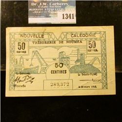 1341 _ 1943 New Caledonia, 50 Centimes. VF-EF.