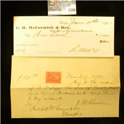 1346 _ 1875 C.H. McCormick $ Bro. Check and 1897 Promisory Note to Pritchett McCormick & Co.