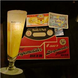 1350 _ (10) Lone Star Beer Lables, Blue Ribbon, Malt Extract Ink Blodder, Cardboard Cutout Budweiser