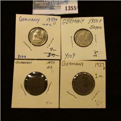 1355 _ 1875 G German 2 Pfennigs, 1950 D, F, 50 Pfennigs & 1937 D 1 Mark In Nice Grades.