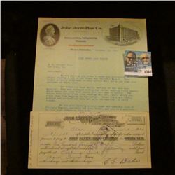 1368 _ 1912 John Deere Plow Co., Letter and 1936 John Deere Plow Co. Check.