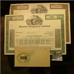 1371 _ 2 Different Massey Ferguson Limited Stock Certificates, 100 & 500 Shares and The Old Reliable