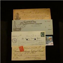 1375 _ 1899 Check The Farmers Mechanics National Bank, Washington, DC., 1879 The Vernon National Ban