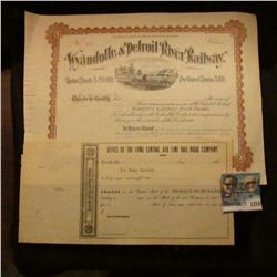 1378 _ Wyandotte & Detroit River Railway Unissued Stock Certificate at $100.00 Per Share and 1850's 