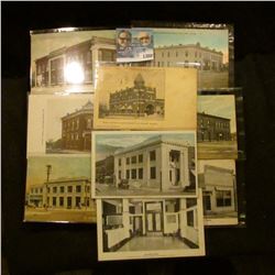 1388 _ (8) Early Post Cards From Kansas, The Russell State Bank, Farmers and Merchants of Hill City,
