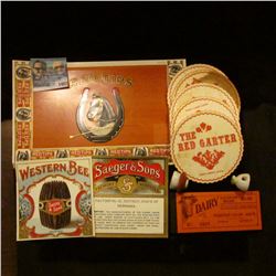 1402 _ Henniger Karamalz, Klosterbrauerei, Porcelin Bottle Stoppers, Red Tips & Western Bee Cigar Bo