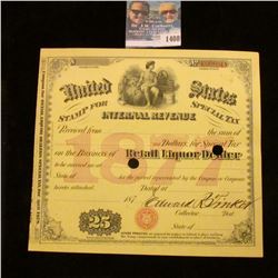 1408 _ 1877 United States Internal Revenue Retail Liquor Tax Stamp.