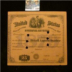 1409 _ 1879 United States Internal Revenue Retail Liquor Tax Stamp.