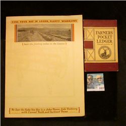 1417 _ 1930's John Deere Side Delivery Rake 2 Page Advertising and 1910 Farmers Pocket Ledger Compli