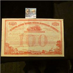 1418 _ 1880's St. Louis Alton and Terre Houte Railroad Company. 100 Shares Unissued Stock Certificat