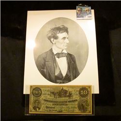 1426 _ Black and White Photo of Beardless Abraham Lincoln Circa 1909 and $10.00 Confederate Fac-Simi