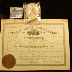 1443 _ Elderly Gemtleman's Plaster of Paris Bust (chipped); & 1894 Ten Shares Stock Certifcate "Tipt