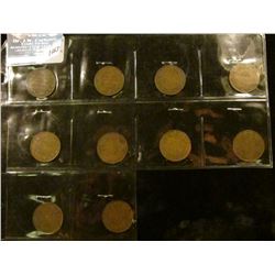 1463 _ Complete Set of (10) different VG-VF 1911-1920 George V Canada Large Cents.