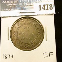 1478 _ 1874 Newfoundland Silver Half Dollar, Extra Fine.