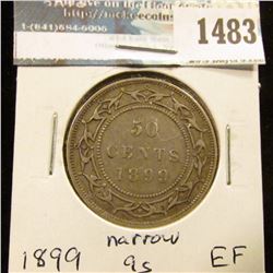 1483 _ 1899 Newfoundland Silver Half Dollar, Extra Fine, narrow 9s variety.