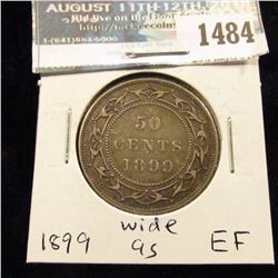 1484 _ 1899 Newfoundland Silver Half Dollar, Extra Fine,wide 9s variety.