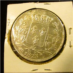 1509 _ 1823 Five Francs French Silver Coin With King Louis The 18th On The Front.  On The Reverse Is