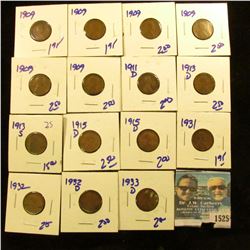 1525 _ 1913-S Semi Key Date Wheat Cent Plus 14 Wheat Cents.  There Are Some Better Dates In This Lot