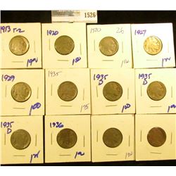 1526 _ 1913 Type 2 Buffalo Nickel Plus 10 Carded And Dated Buffalo Nickels