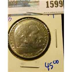 1599 _ Germany 1935-A Silver 5 Marks Coin