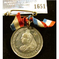1651 _ 1897 Diamond Jubilee Medal With Ribbon Commemorating The 60th Year Of Reign By Queen Victoria