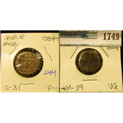 1749 _ (2) Coins From India - Jaipur Paisa .  One Is Dated 1784 C-31.  The Other Is Jaipur Paisa 180