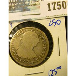 1750 _ Spanish Colonies- Bolivia- Silver 1774 2 Reales- Km Number 53