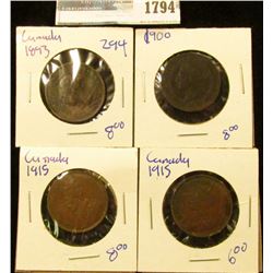 1794 _ 4 Canadian Large Cents Dated 1915, 1915, 1900, And 1893