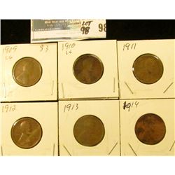 1909 P, 10 P, 11 P, 12 P, 13 P, & 14 P Lincoln Cents, all pre World War I