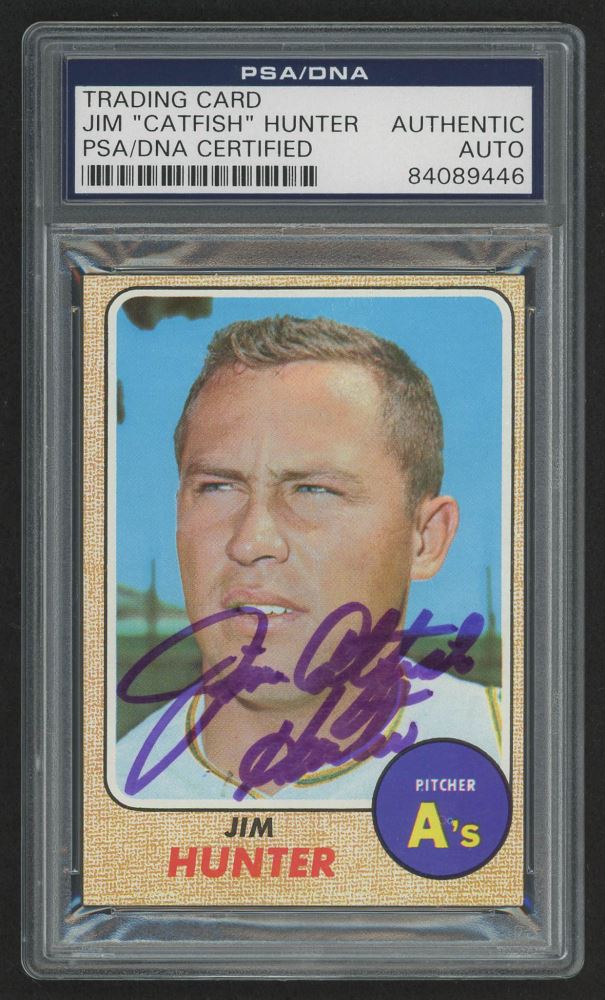 Jim Catfish Hunter Signed 1968 Topps 385 Psa Encapsulated Jim Catfish Hunter Signed 1968 Topps 385 Psa Encapsulated