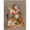 Image 1 : A 19th Century Meissen porcelain mantel clock, modelled with two warriors, one on horseback, each...