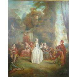 After Watteau oil on canvas Fete Champetre 73in. x 60in....