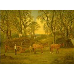 P Withers (19th Century) oil on canvas Timber cart in woodland signed and dated 1898 28in. x 38in...