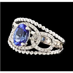 1.38 ctw Tanzanite and Diamond Ring - 14KT White Gold