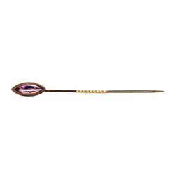 Purple Crystal Stick Pin - Yellow Gold Plated