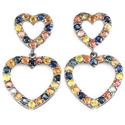 Natural MULTI COLOR SAPPHIRE Double Heart Earrings