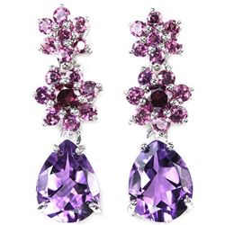 NATURAL PURPLE AMETHYST & RHODOLITE GARNET Earring