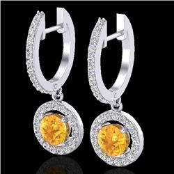 1.75 CTW Citrine & Micro Pave Halo VS/SI Diamond Earrings 18K White Gold - REF-82A8X - 23248