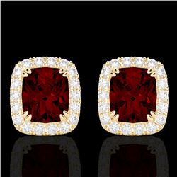 2.50 CTW Garnet & Micro Pave VS/SI Diamond Halo Earrings 10K Yellow Gold - REF-37N6Y - 22865