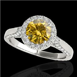 2.15 CTW Certified Si/I Fancy Intense Yellow Diamond Solitaire Halo Ring 10K White Gold - REF-418K2W