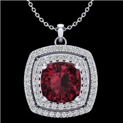 2.27 CTW Garnet & Micro Pave VS/SI Diamond Halo Necklace 18K White Gold - REF-63X3T - 20457