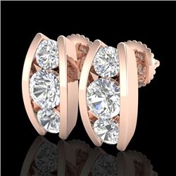 2.18 CTW VS/SI Diamond Solitaire Art Deco Stud Earrings 18K Rose Gold - REF-300A2X - 37011