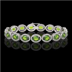 21.13 CTW Peridot & Diamond Halo Bracelet 10K White Gold - REF-286Y5K - 40628