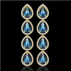 11.2 CTW London Topaz & Diamond Halo Earrings 10K Yellow Gold - REF-159M5H - 41320