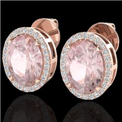 5.50 CTW Morganite & Micro VS/SI Diamond Halo Earrings 14K Rose Gold - REF-125W5F - 20253