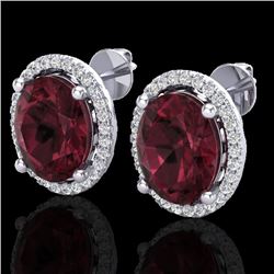 5 CTW Garnet & Micro Pave VS/SI Diamond Earrings Halo 18K White Gold - REF-72F8N - 21056