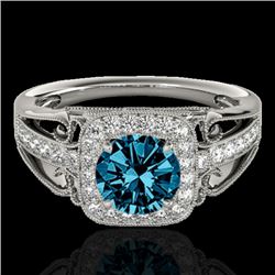 1.3 CTW Si Certified Fancy Blue Diamond Solitaire Halo Ring 10K White Gold - REF-165Y6K - 33774