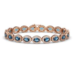 14.82 CTW London Topaz & Diamond Halo Bracelet 10K Rose Gold - REF-232Y5K - 40488